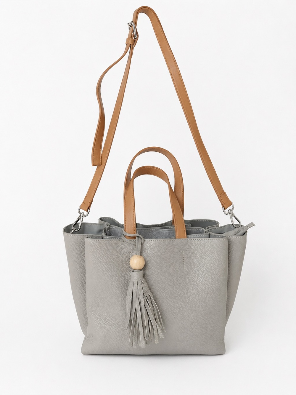 Emanuel Gray Pebbled Leather Crossbody Satchel Tote Bag